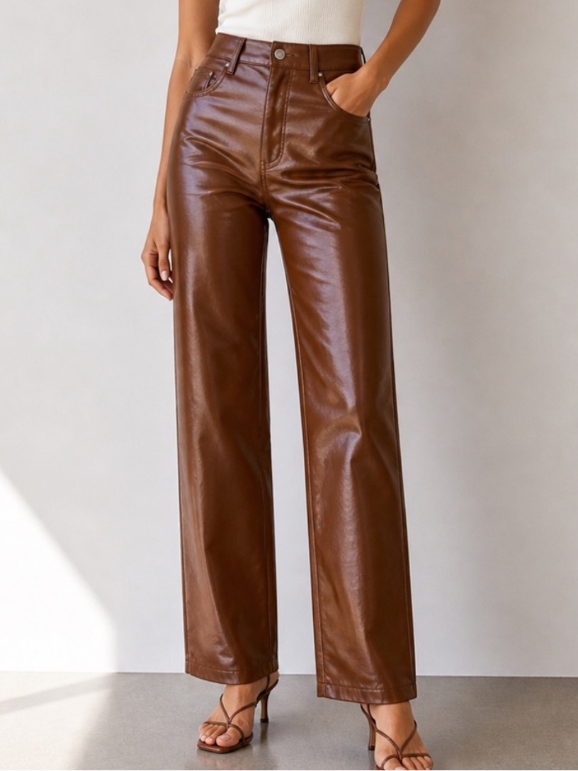Aritzia Wilfred Brown Straight-Leg Faux-Leather Jeans
